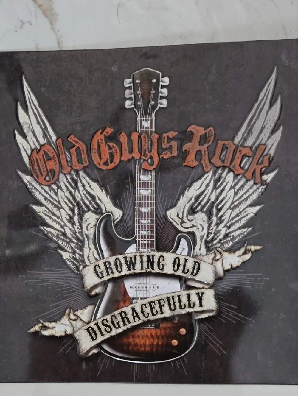 Old Guys Rock Vintage Guitar Wall Decor - Brown, Black